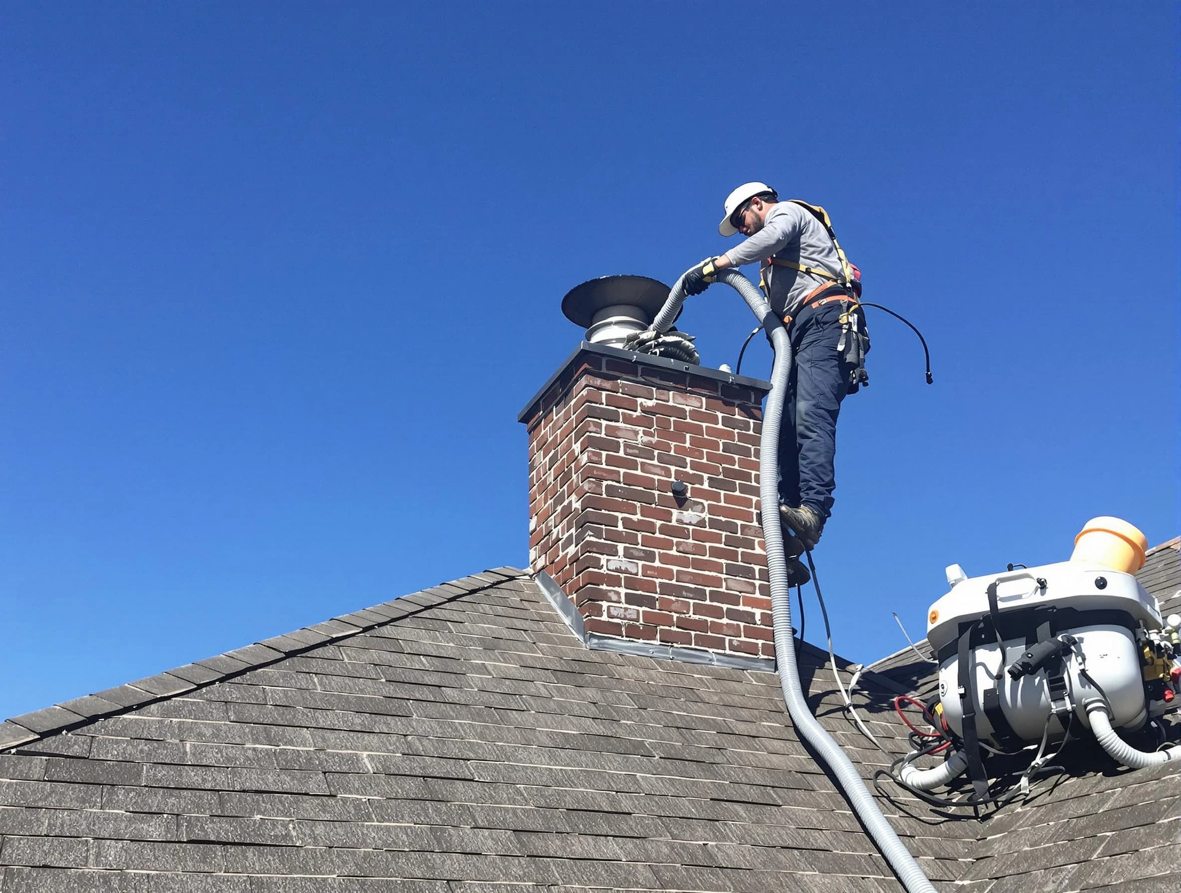 Dedicated Sherrelwood Chimney Sweep team member cleaning a chimney in Sherrelwood, CO
