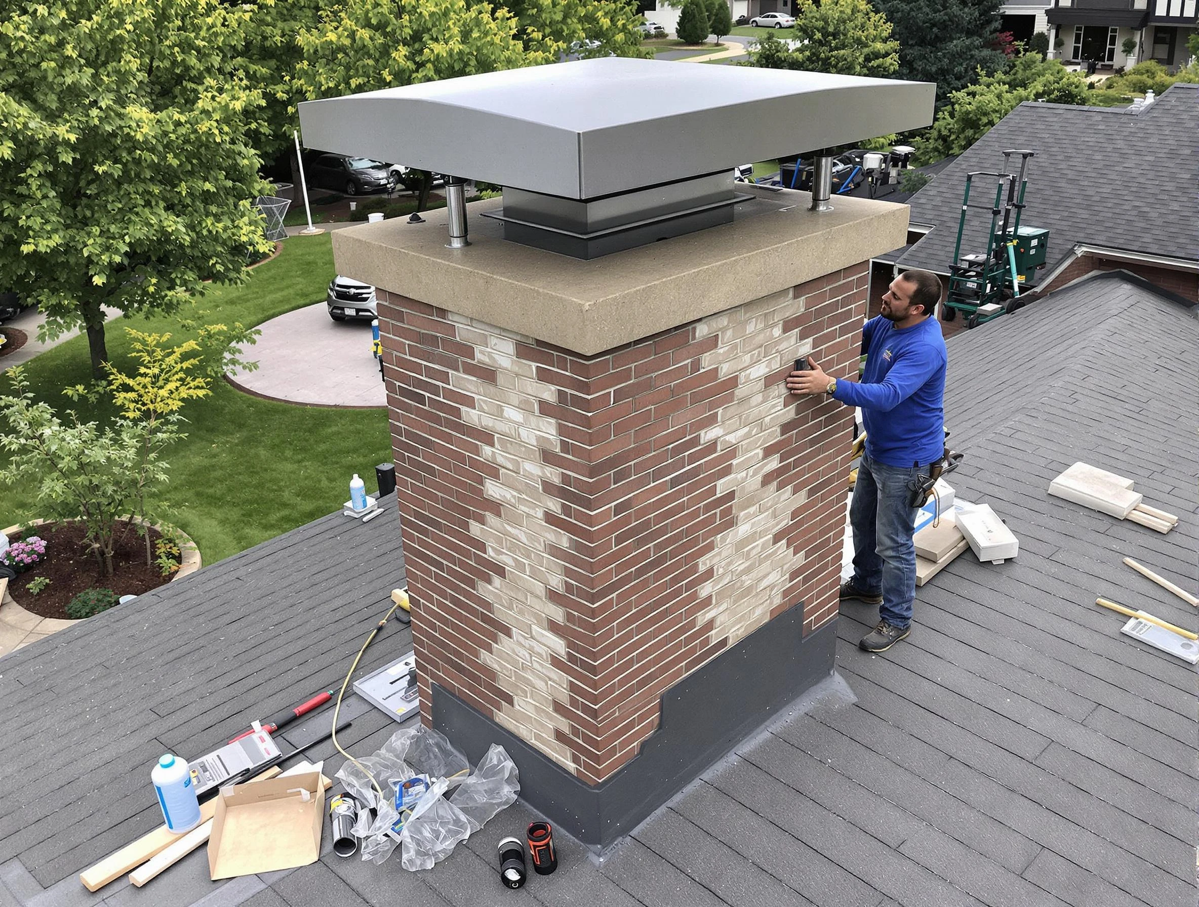 Sherrelwood Chimney Sweep team working on a custom chimney remodel in Sherrelwood, CO